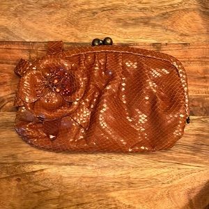 Vintage Isabella Fiore Camel Snakeskin Clutch with strap Y2K